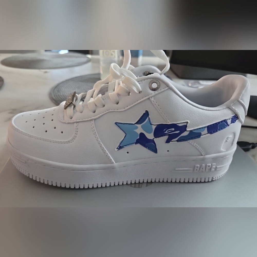 A Bathing Ape Bape Sta Low ABC Camo Blue White Patent Leather Men's Size 7 New